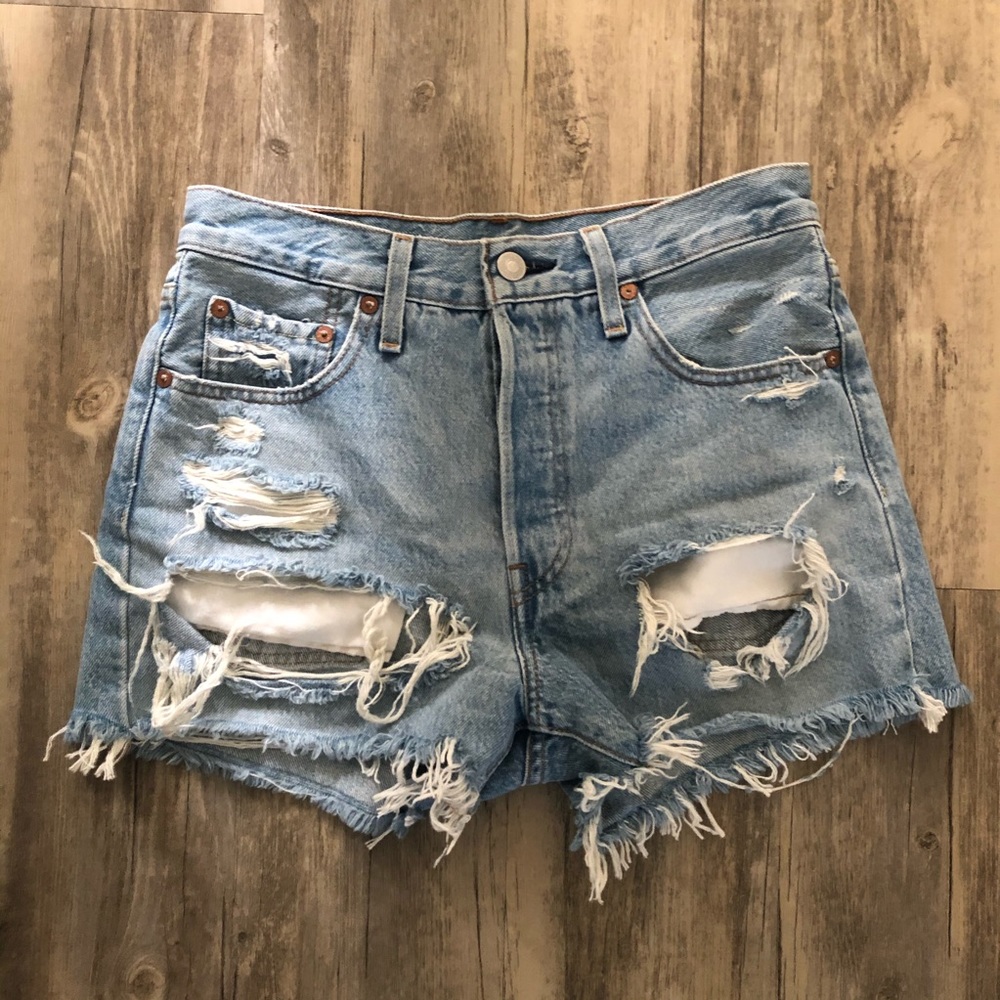 Levi’s 501 Distressed High Rise Denim Shorts